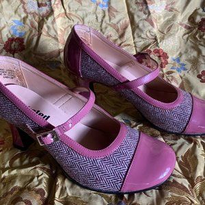 Mary Janes heels pink and herringbone